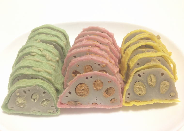 おだ商店 からし蓮根 三色蓮根 切ったところ